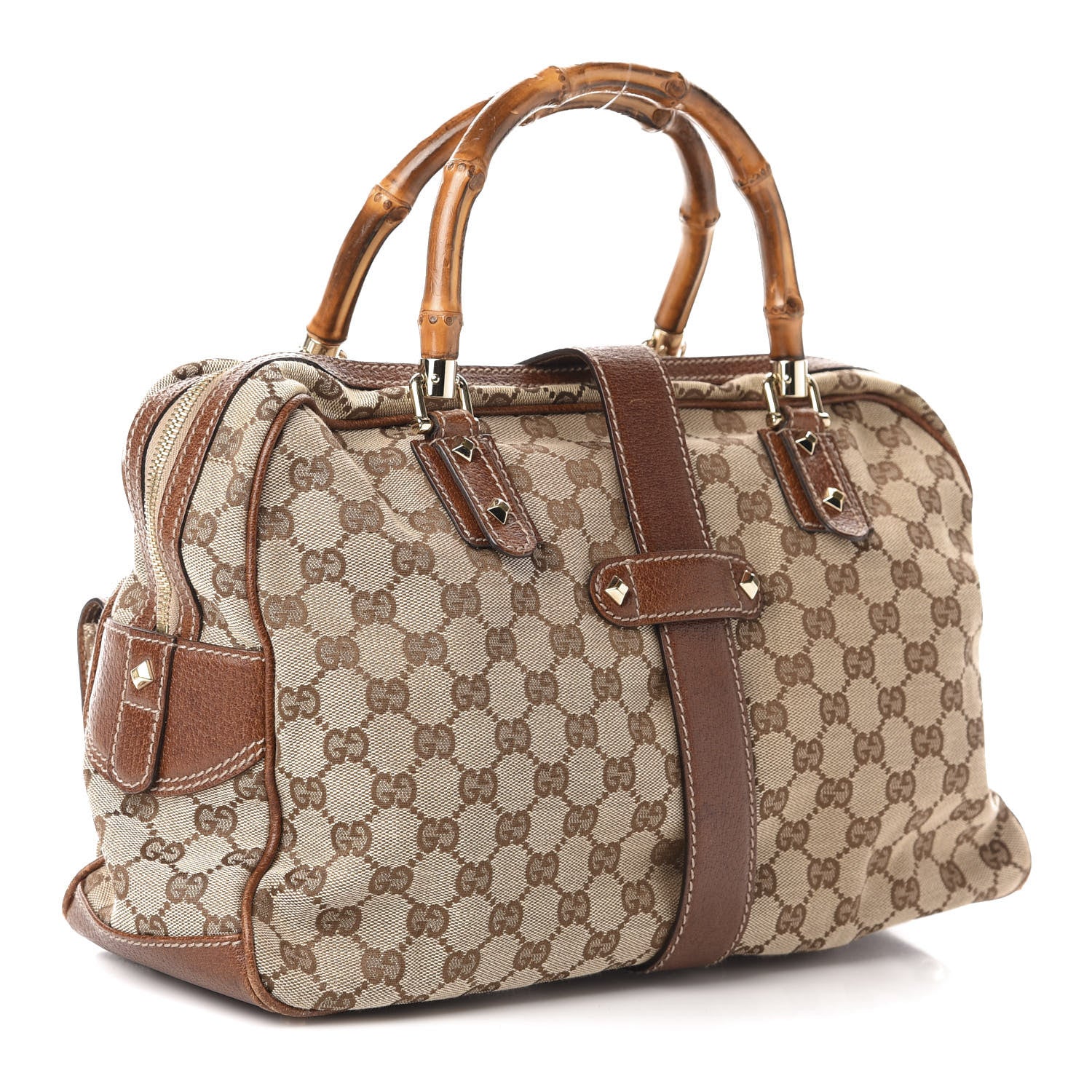 Gucci Monogram Canvas Bamboo Top Handle Bag Brown 3 of 13