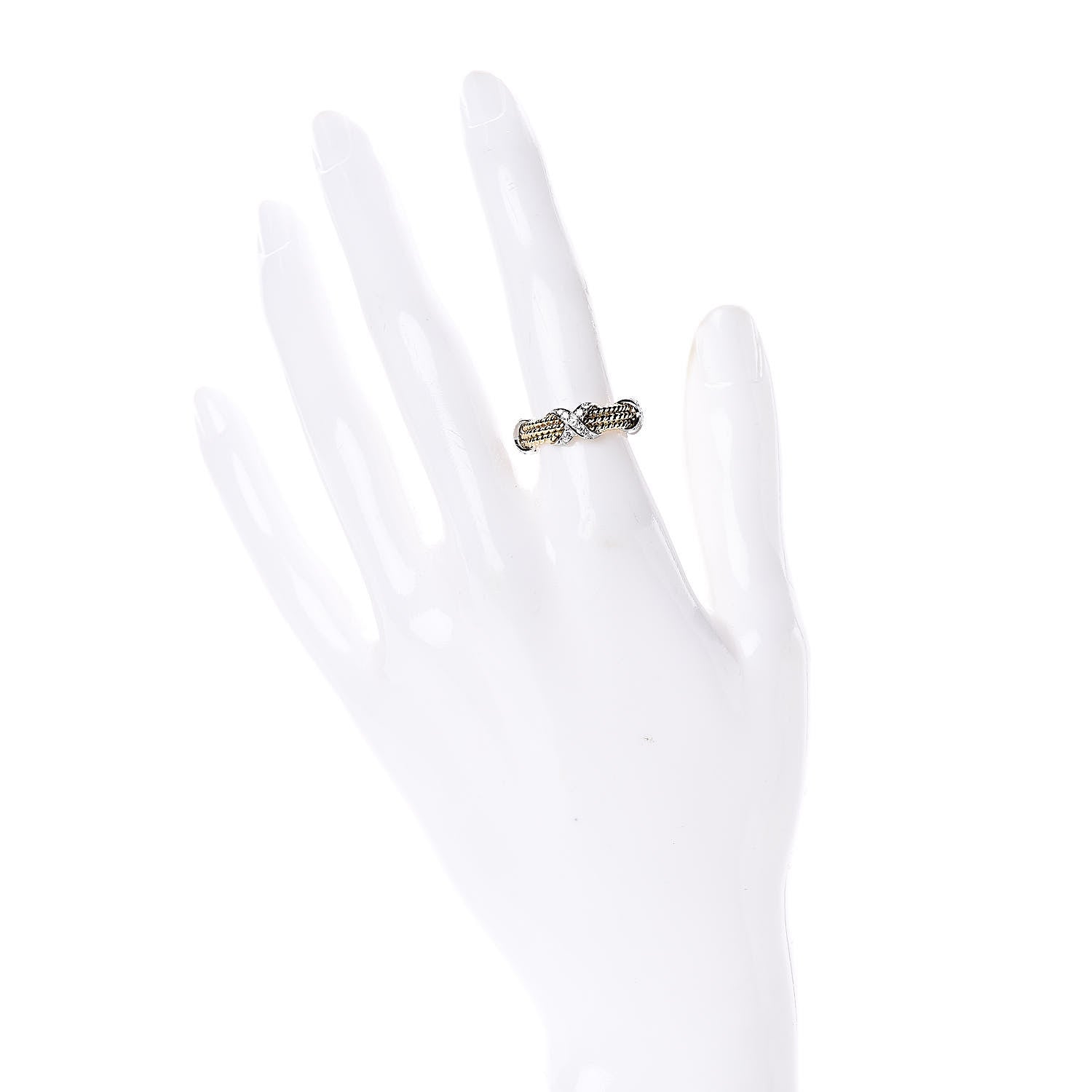 Tiffany 18K Yellow Gold Platinum Diamond Schlumberger Rope 3 Row X Ring 50 5.25 2 of 5