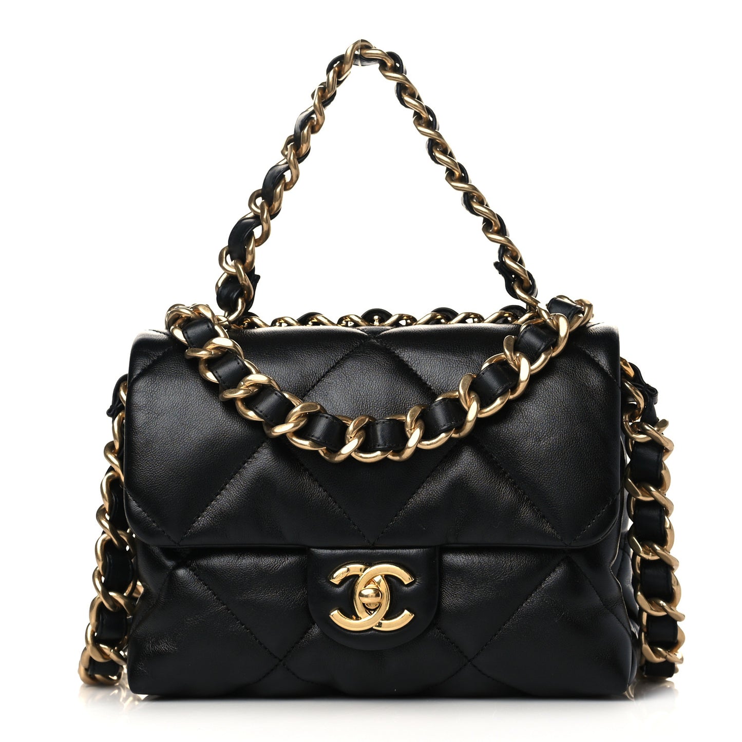Lambskin Quilted Small Chain Top Handle Flap Black