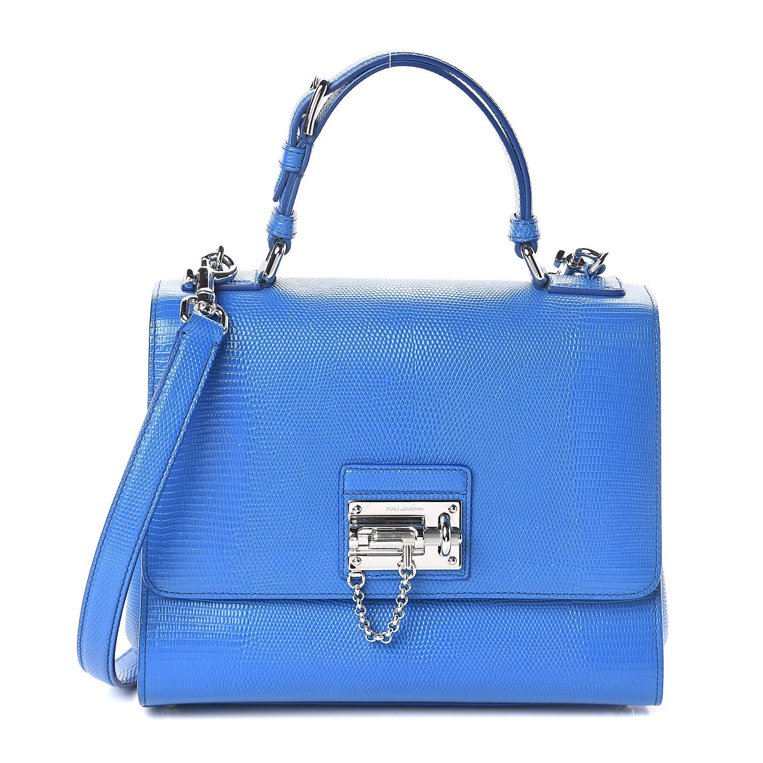 Dolce & Gabbana Lizard Calfskin Embossed Medium Monica Top Handle Bag Bleuette 1 of 8