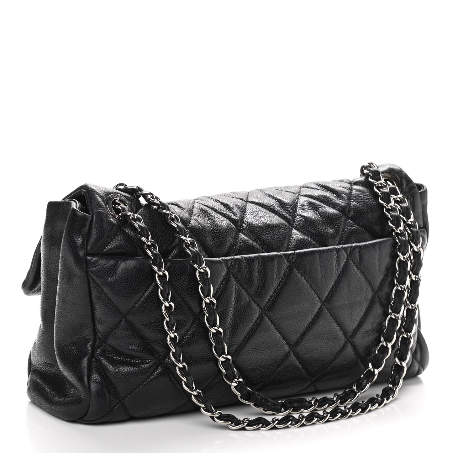 Glazed Caviar Medium Nature Flap Bag Black