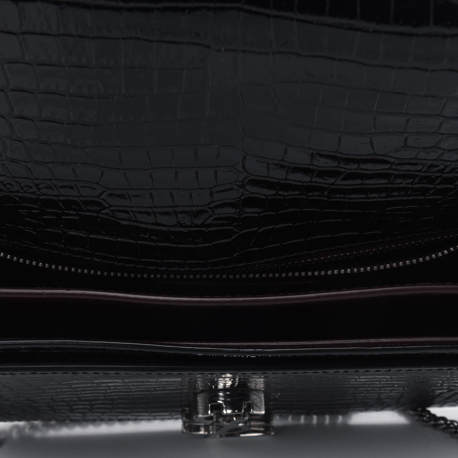Saint Laurent Calfskin Crocodile Embossed Monogram Cassandra Clasp Bag Black Rouge Legion 4 of 5