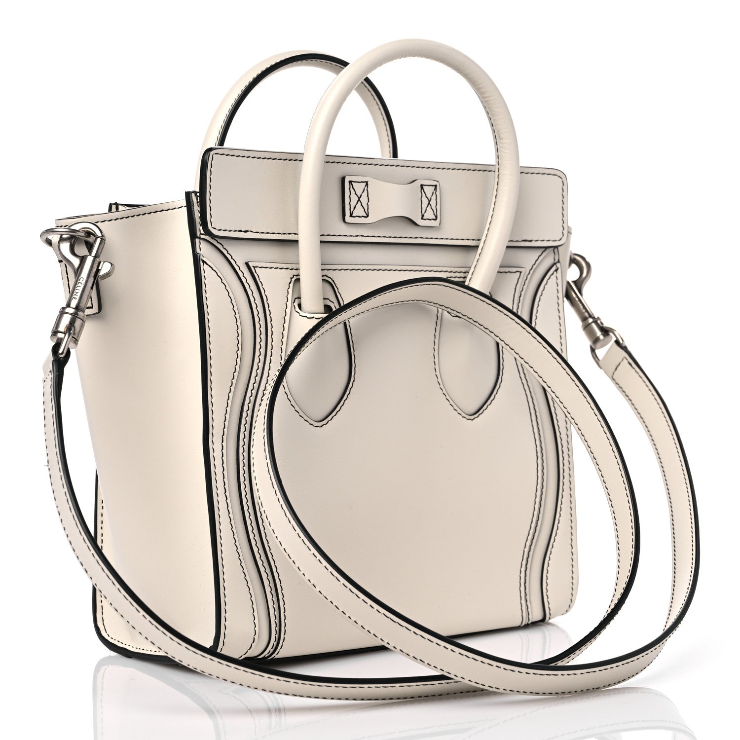 Celine Satin Calfskin Nano Debossed Luggage White 2 of 13
