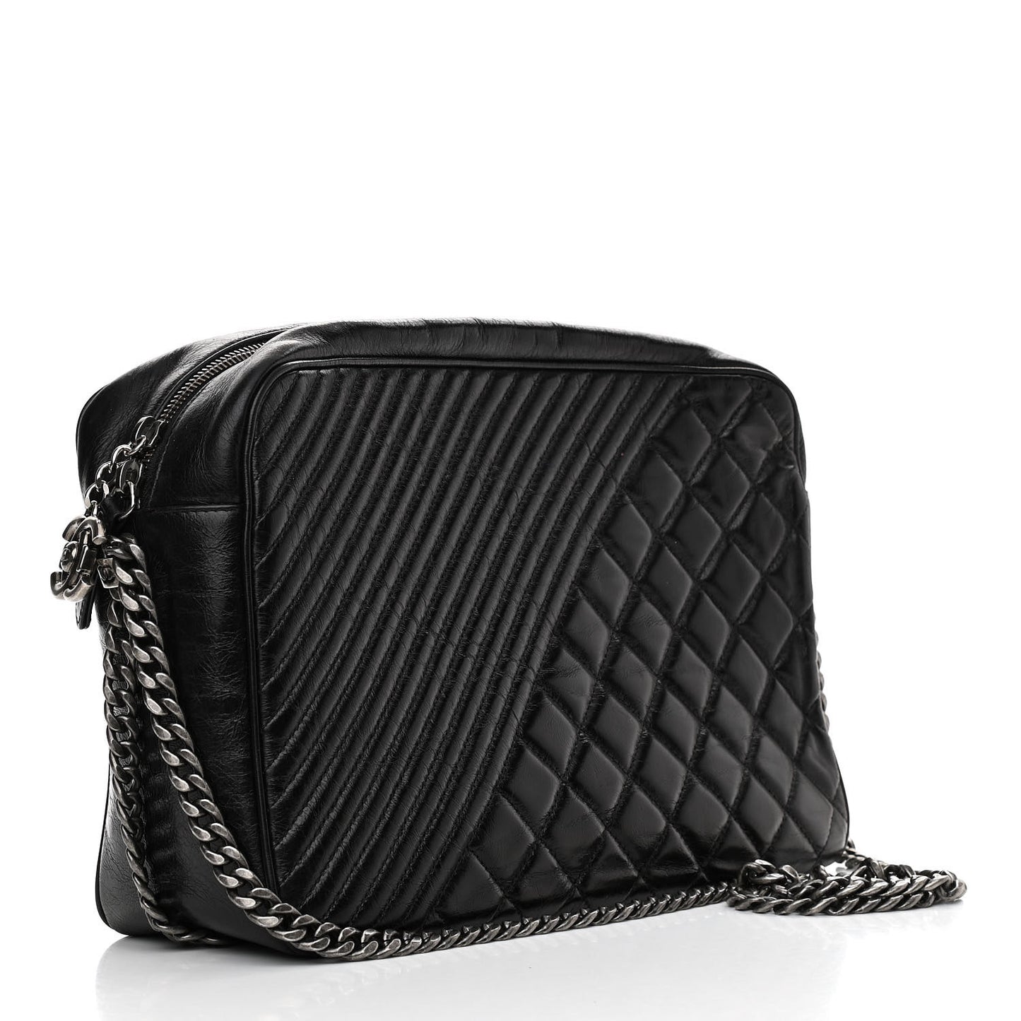 Glazed Calfskin Small Coco Boy Camera Case Black