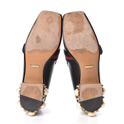 Gucci Betis Glamour Calfskin Web Pearl Embellished Peyton 35mm Loafer Pumps 37 Black 7 of 15