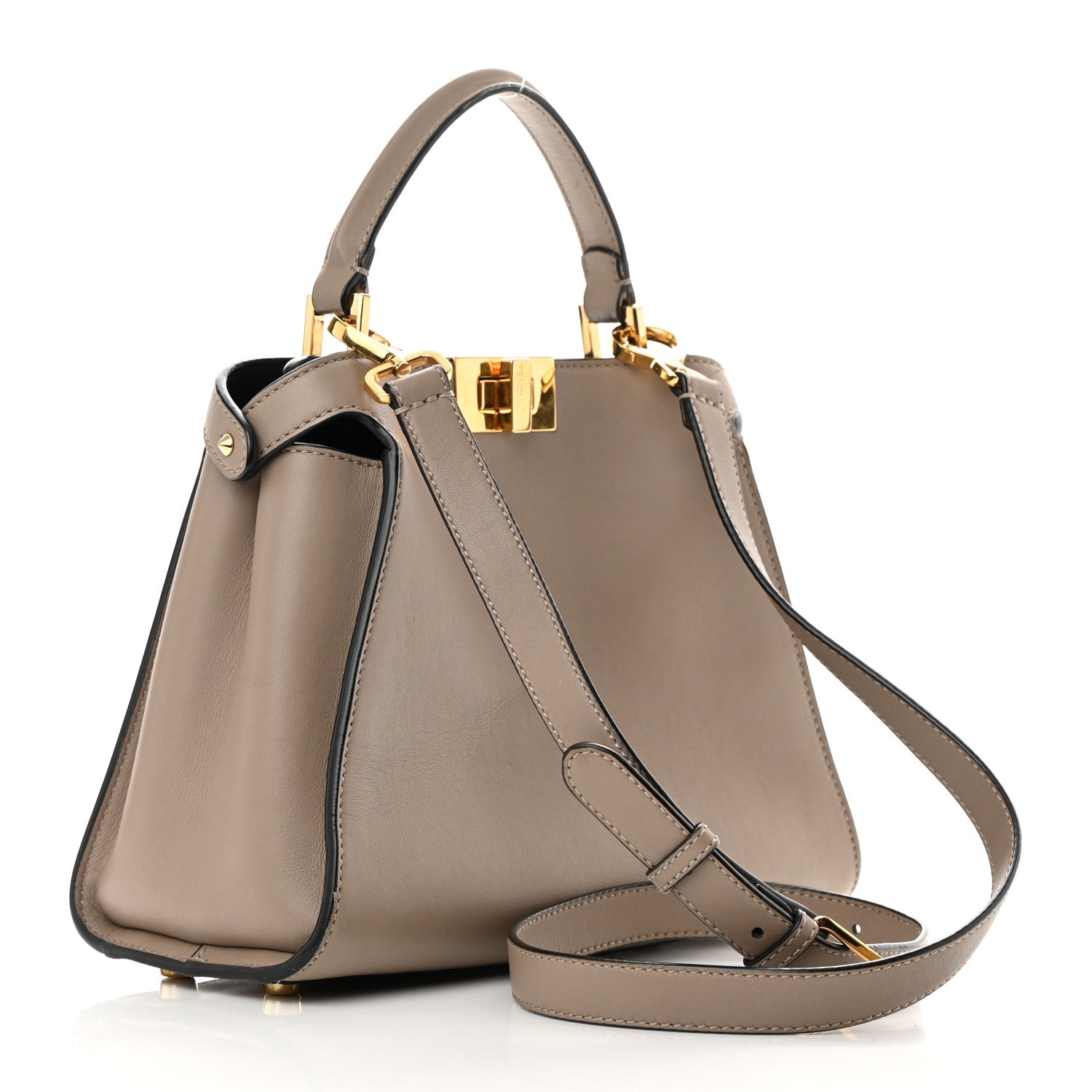 Fendi Vitello Tahiti Burro Medium Peekaboo Iconic Essentially Satchel Tortora Black 3 of 18