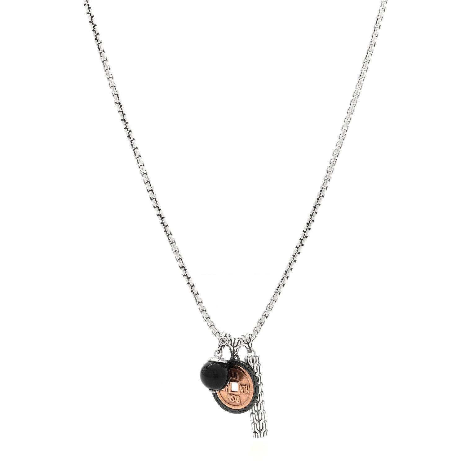 John Hardy Sterling Silver Bronze Black Onyx Classic Chain 3 Charm Necklace 1 of 4