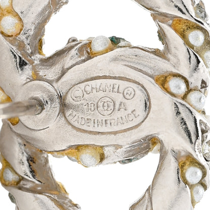 Chanel Crystal Pearl Twisted CC Earrings Silver 3 of 4