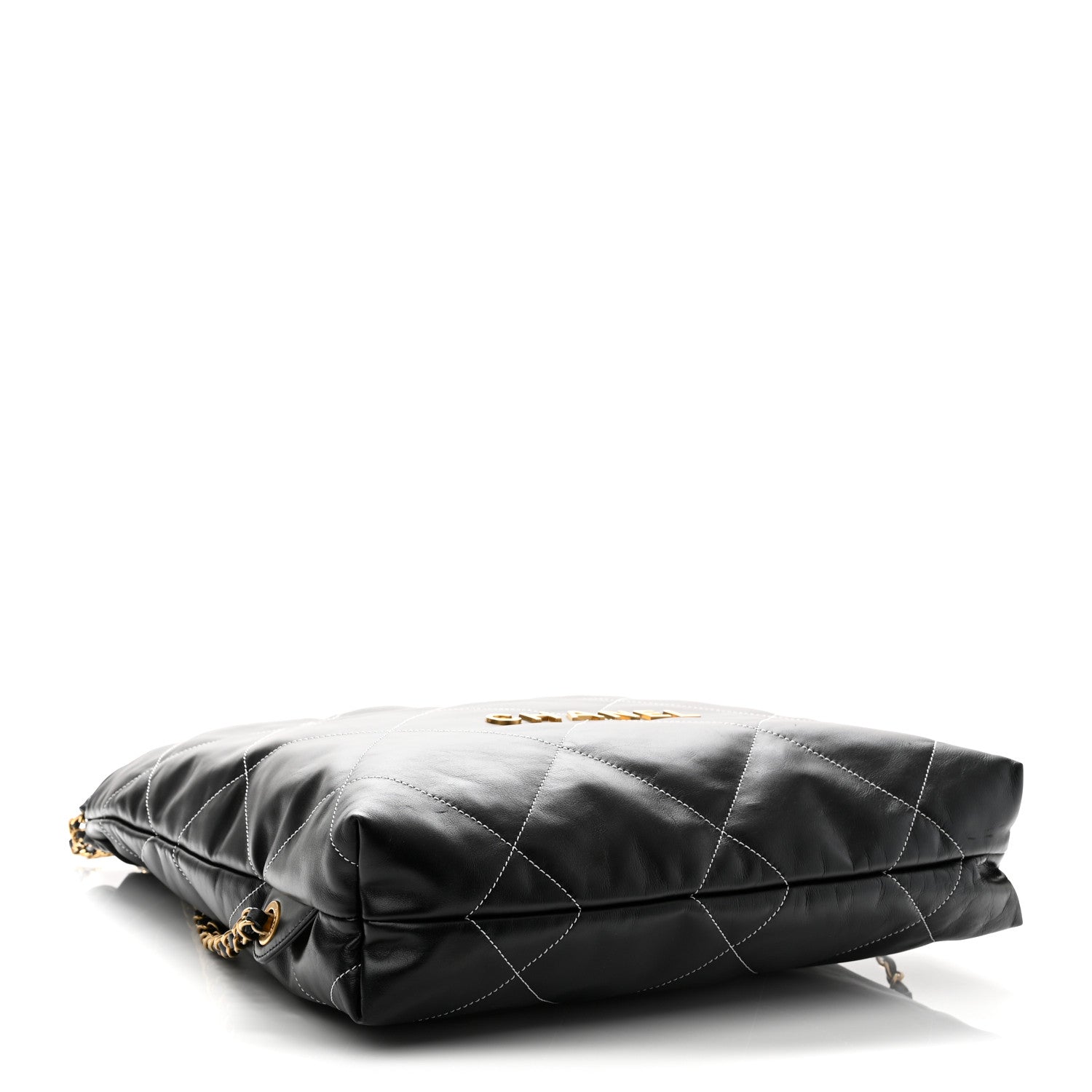 Chanel Shiny Calfskin Stitched Quilted Chanel 22 Backpack Black