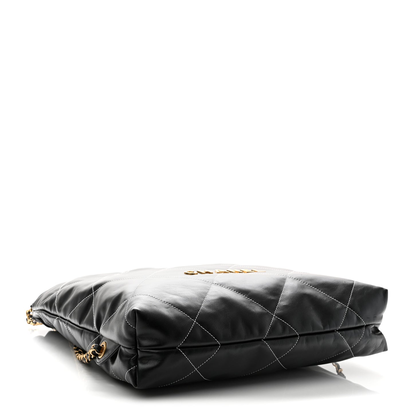 Shiny Calfskin Stitched Quilted Chanel 22 Backpack Black