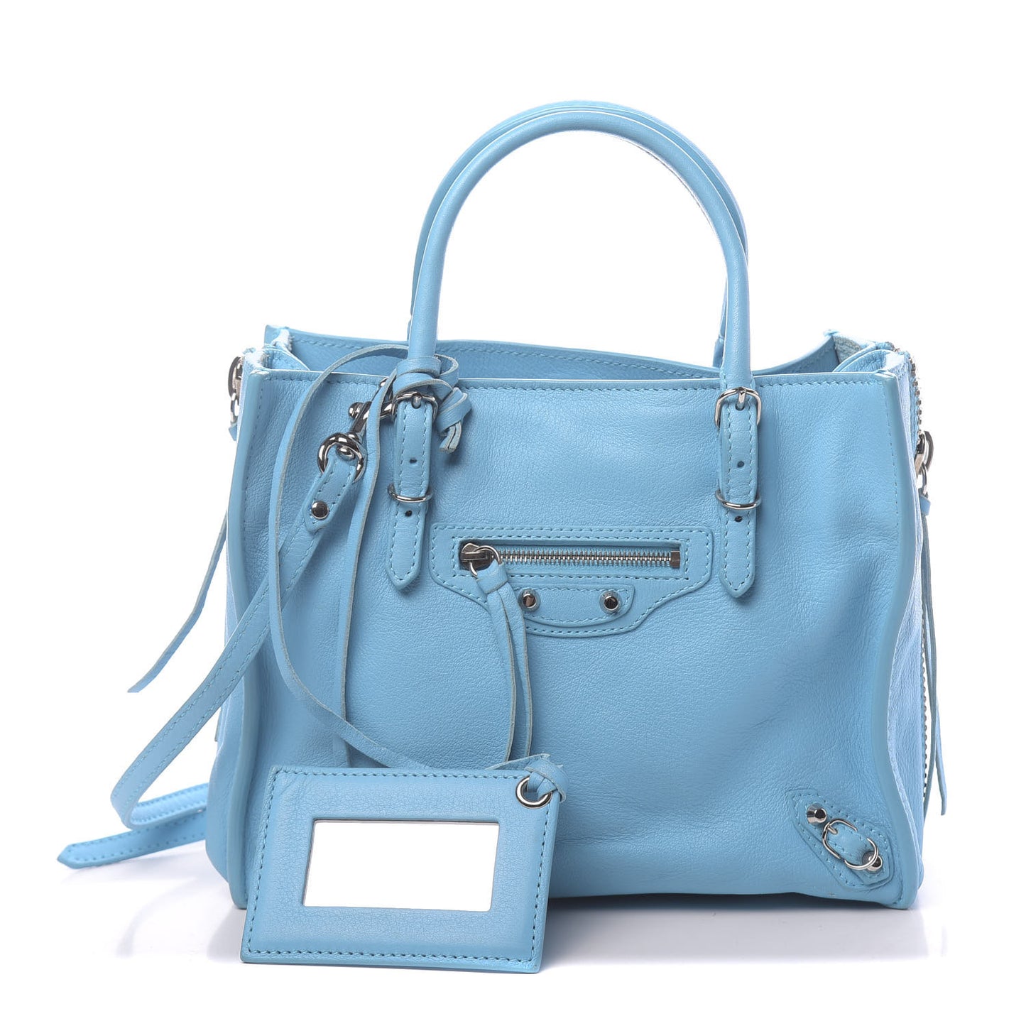 Supple Calfskin Papier Mini A4 Zip Around Tote Bleu Azur Clair