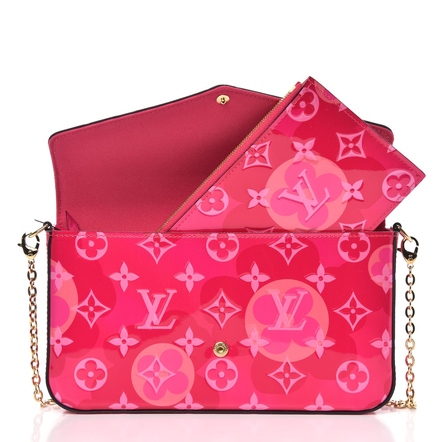 Louis Vuitton Vernis Valentine Pochette Felicie Chain Wallet Fuchsia 3 of 10