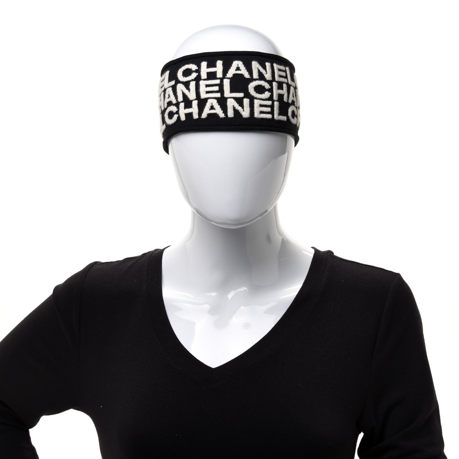Chanel Cashmere Logo Headband Black White 2 of 7