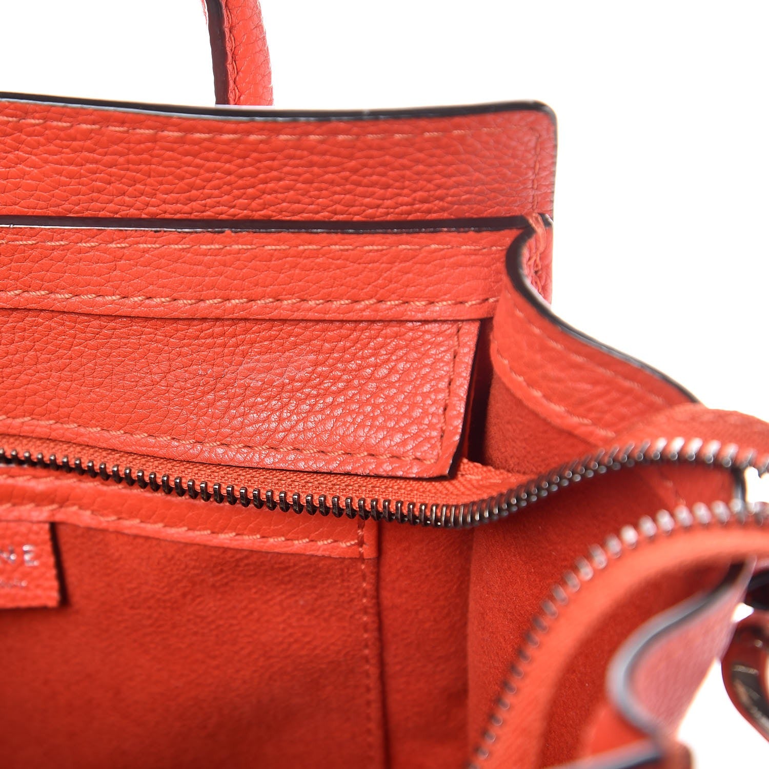 Celine Drummed Calfskin Nano Luggage Vermillion 8 of 16