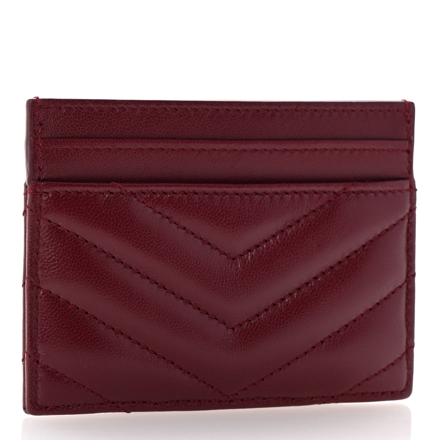 Lambskin Matelasse Chevron Monogram Credit Card Case Rouge Cabernet