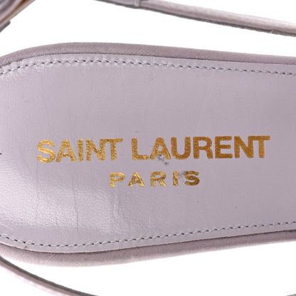 Saint Laurent Crepe Satin Blanco Feathered Sandals 38 Poly Grey 7 of 11