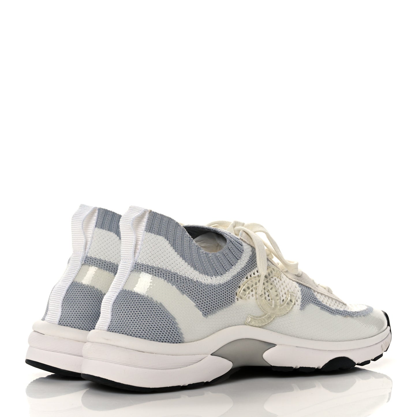 Fabric Suede Calfskin Stretch CC Sneakers 38 White Grey