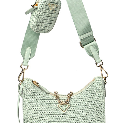 Prada Yarn Raffia Effect Crochet Re-Edition 2005 Shoulder Bag Acqua 11 of 13