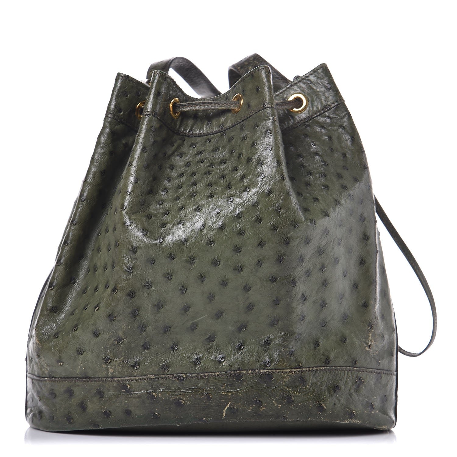 Hermes Ostrich Market Drawstring Bag 28 Vert Olive 1 of 15