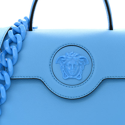 Versace Calfskin Medium La Medusa Top Handle Handbag Blue 7 of 9