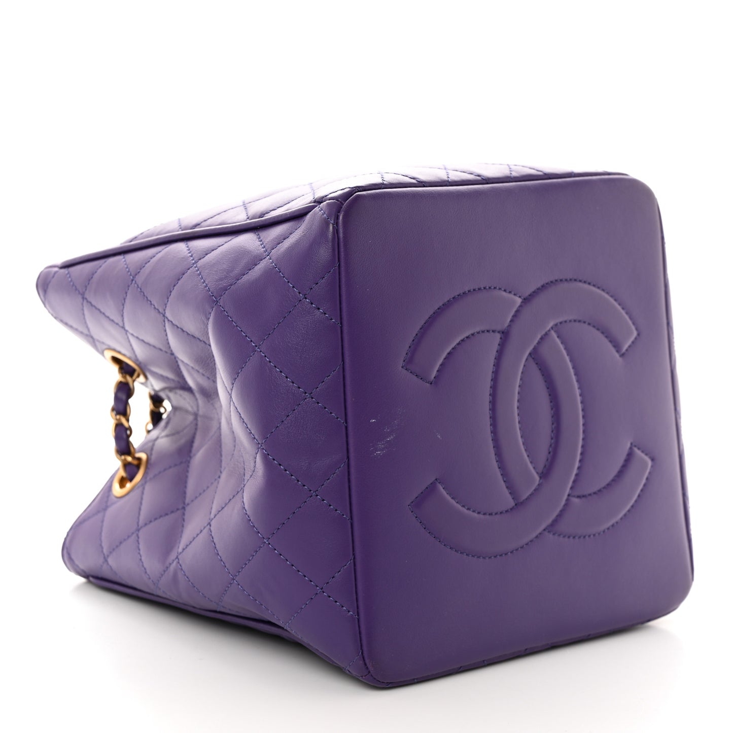 Calfskin Quilted Bucket Bag Purple