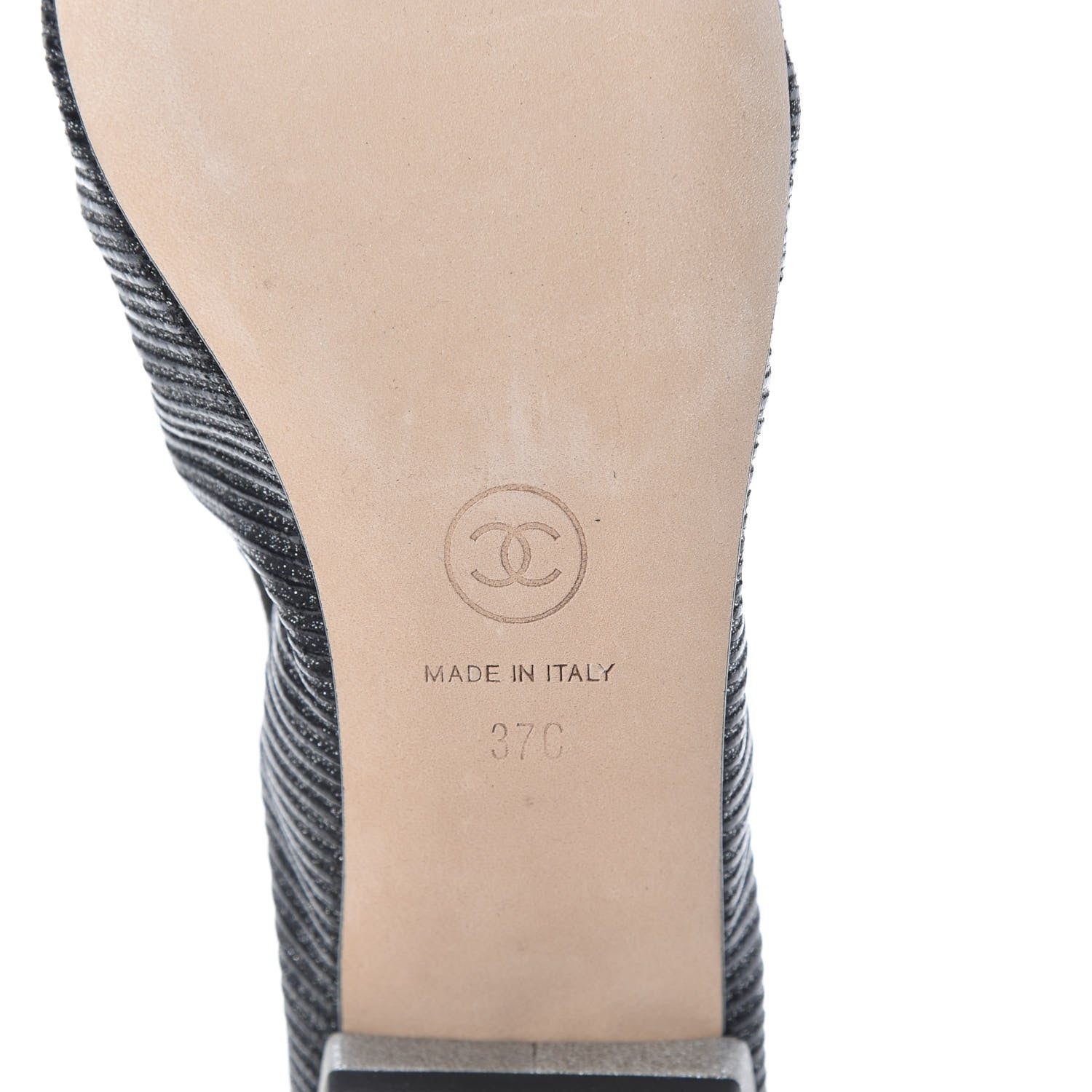 Chanel Metallic CC Elastic Cap Toe Ballerina Flats 37 Black Silver 6 of 8