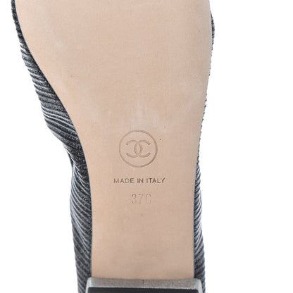 Chanel Metallic CC Elastic Cap Toe Ballerina Flats 37 Black Silver 6 of 8