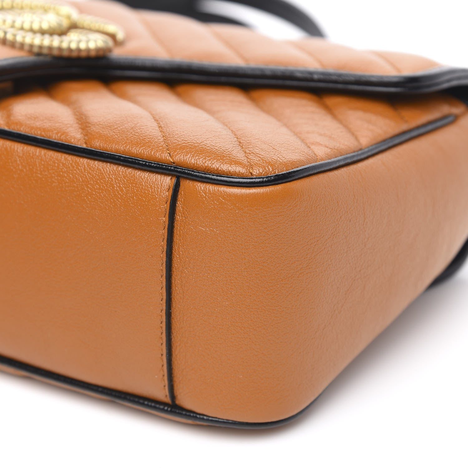 Gucci Vintage Effect Calfskin Matelasse Diagonal Small Torchon GG Marmont Shoulder Bag Cognac Black 9 of 10