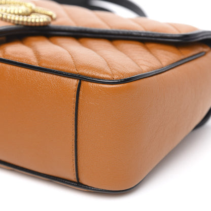 Gucci Vintage Effect Calfskin Matelasse Diagonal Small Torchon GG Marmont Shoulder Bag Cognac Black 9 of 10