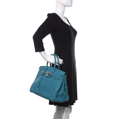 Hermes Taurillon Clemence Birkin 35 Turquoise 2 of 32