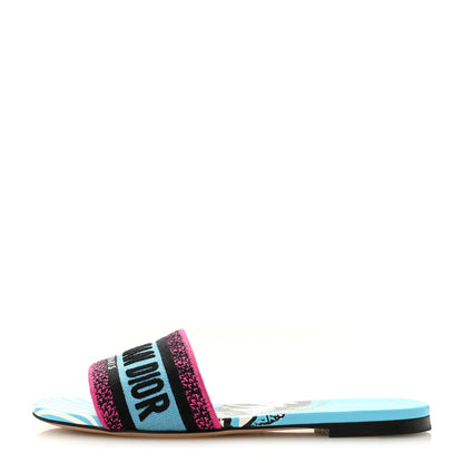 Christian Dior Canvas D-Jungle Pop Embroidered Dway Flat Slide Sandals 37 Bright Blue Pink Multicolor 1 of 12