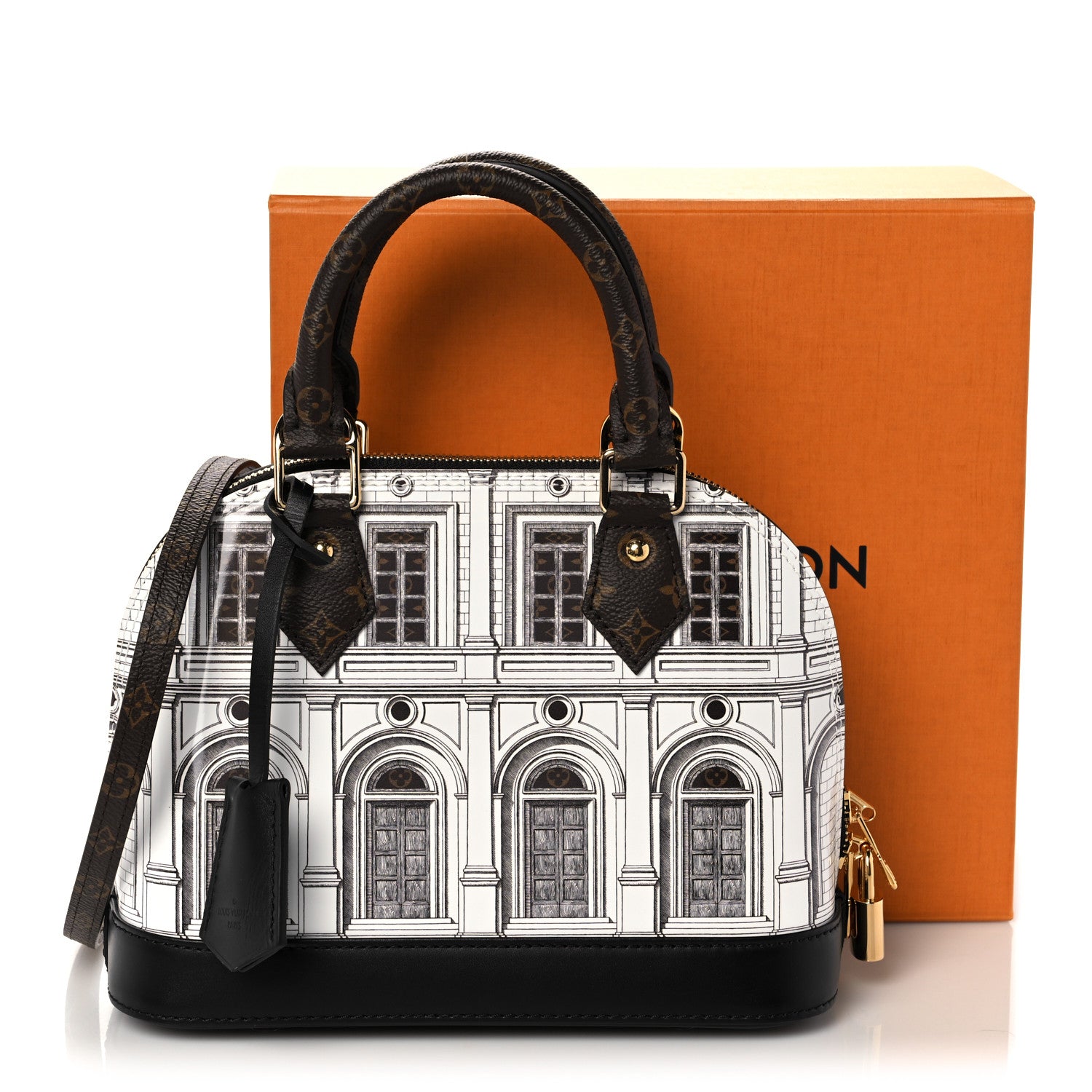 Louis Vuitton X FORNASETTI Calfskin Architettura Alma BB Black White 10 of 10