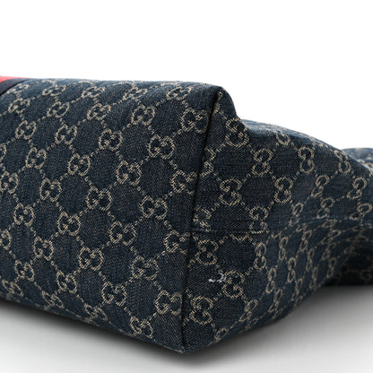 Gucci Denim GG Monogram Web Large Giglio Tote Blue 10 of 10