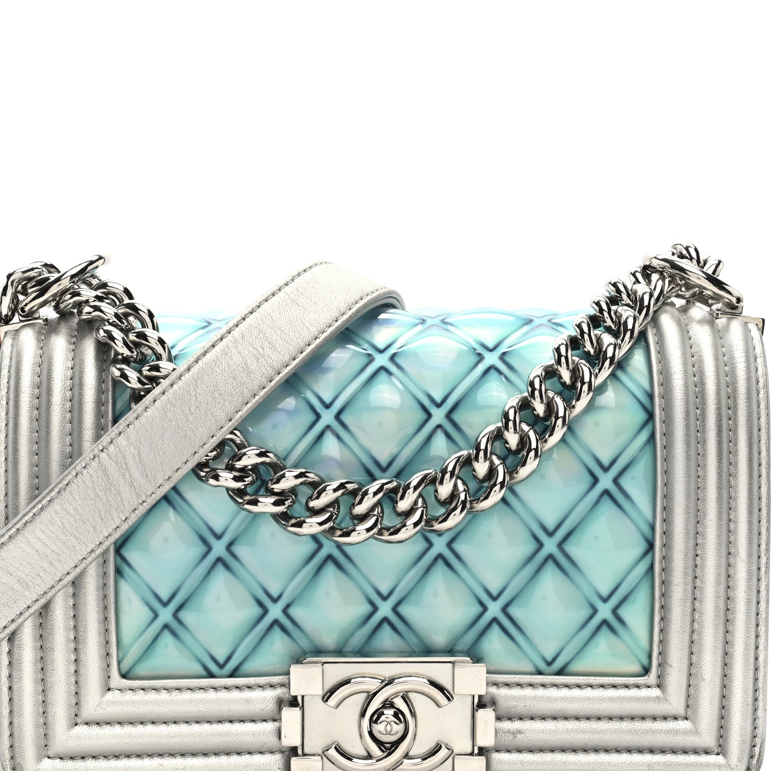 Chanel Metallic Lambskin PVC Quilted Small Boy Flap Blue 8 of 10