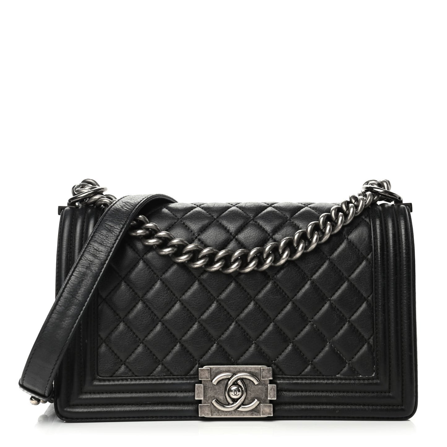 Calfskin Quilted Medium Boy Flap Black