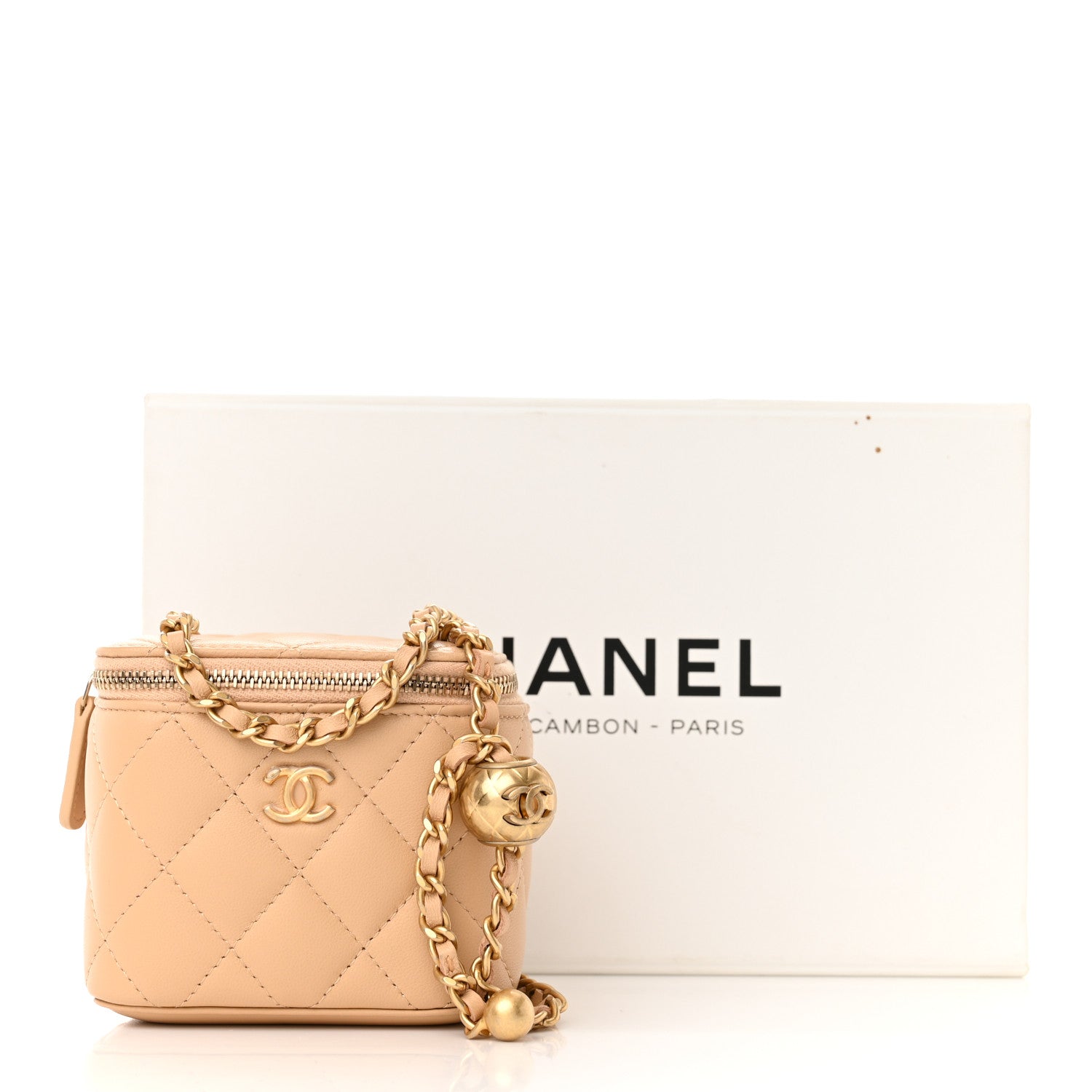 Chanel Lambskin Quilted Pearl Crush Mini Vanity Case With Chain Beige 11 of 11