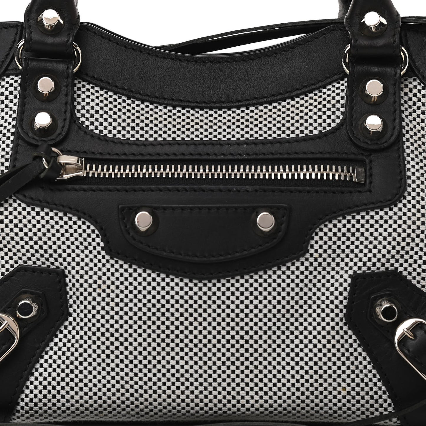 Calfskin Twill Classic Silver Hardware Mini City Black White