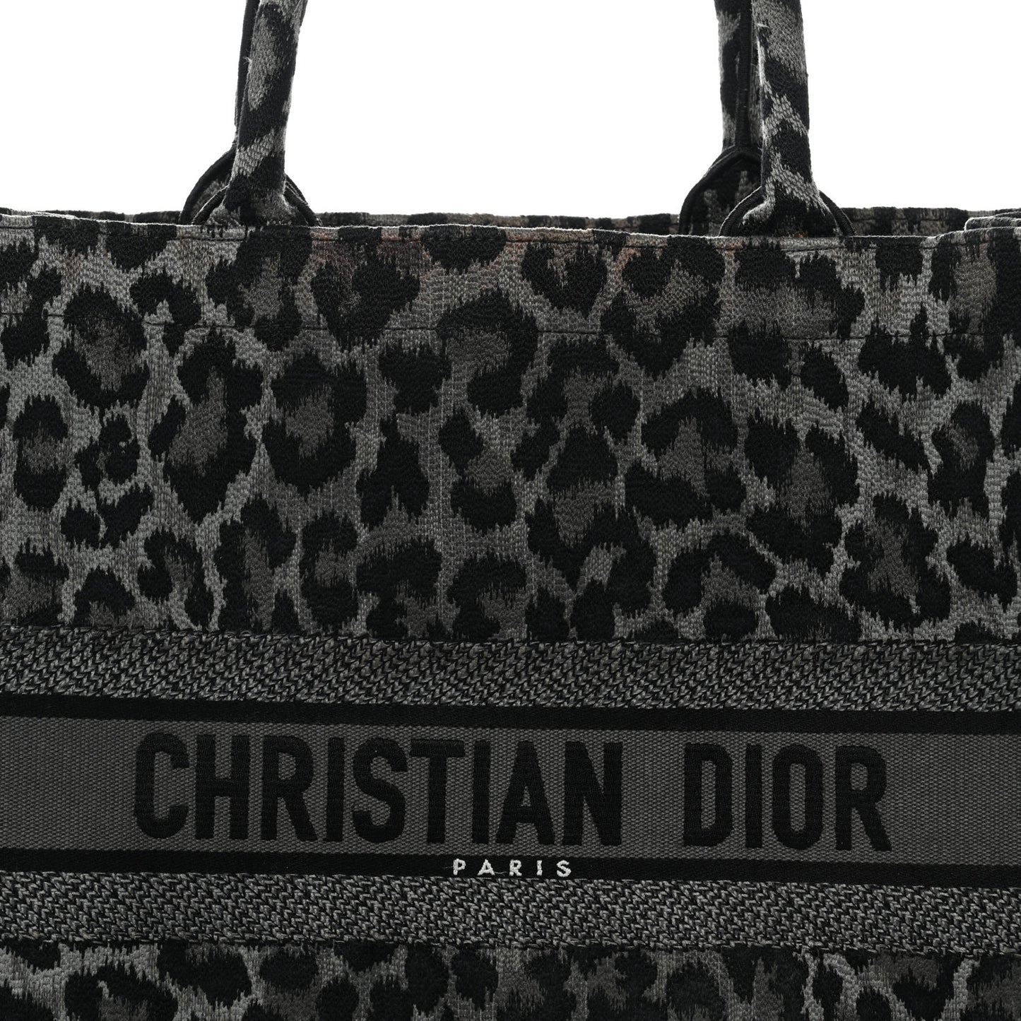 Canvas Mizza Embroidered Large Leopard Book Tote Grey