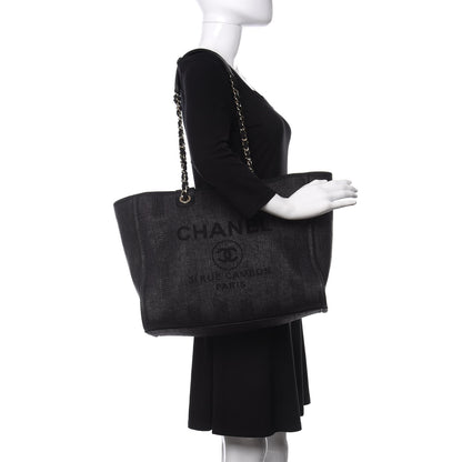 Chanel Mixed Fibers Calfskin Striped Medium Deauville Tote Black 2 of 10