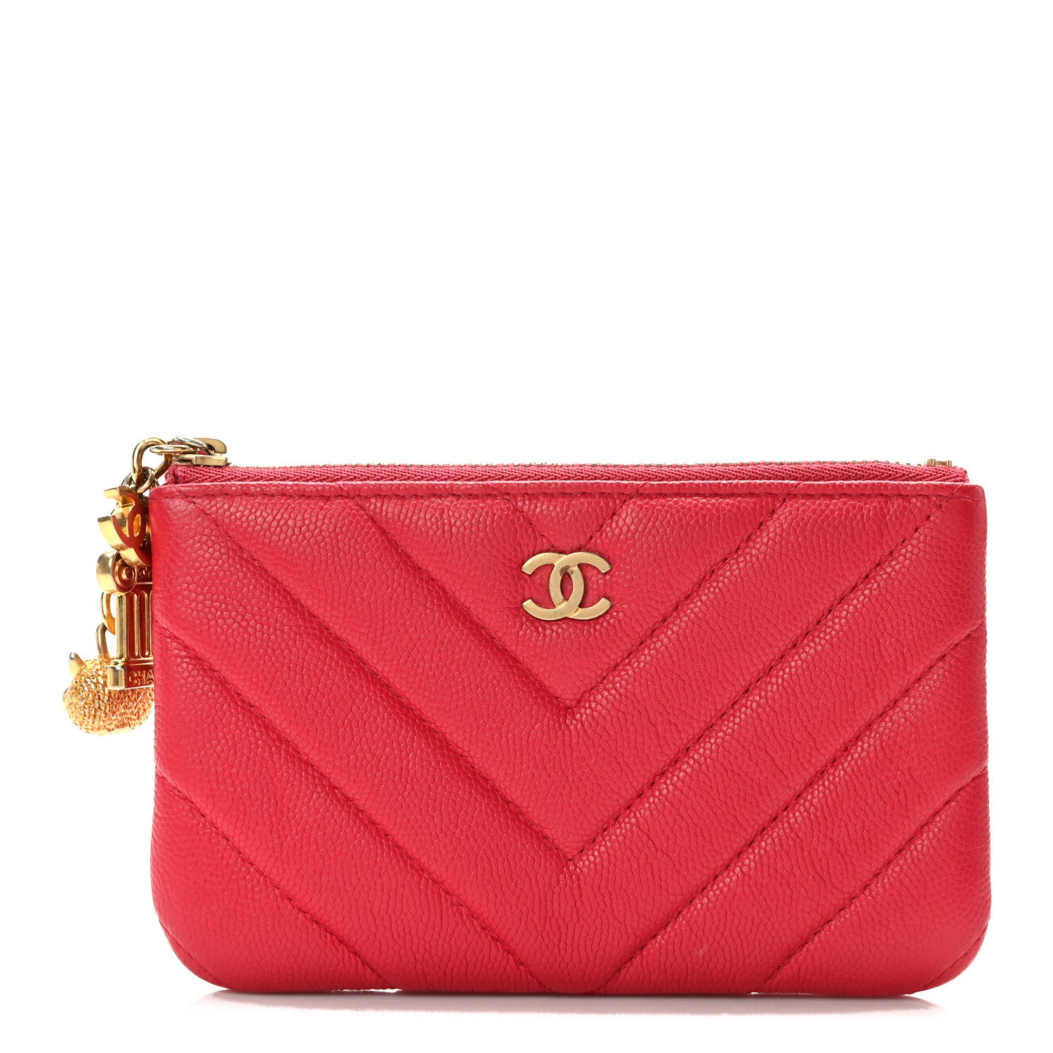 Chanel Caviar Chevron Quilted Small Ancient Greek Charms Cosmetic Case Red 1 of 11