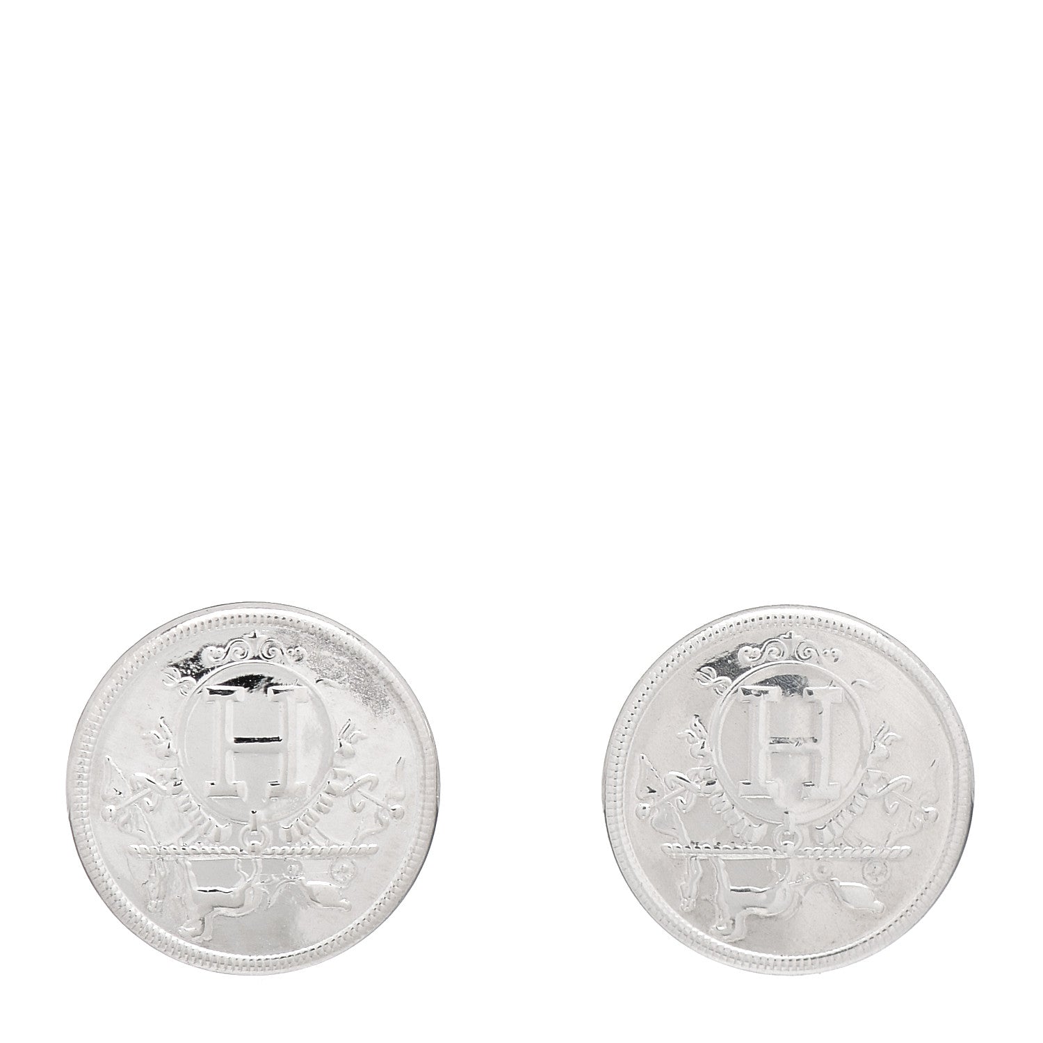 Hermes Sterling Silver TPM Ex-Libris Earrings 1 of 5