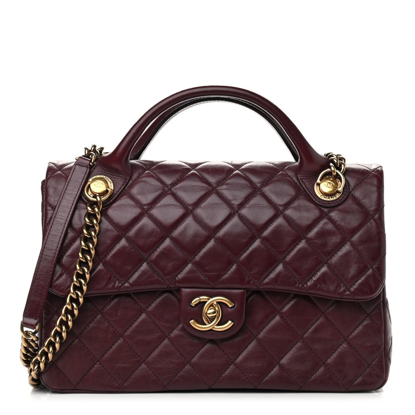 Glazed Calfskin Castle Rock Large Flap Burgundy