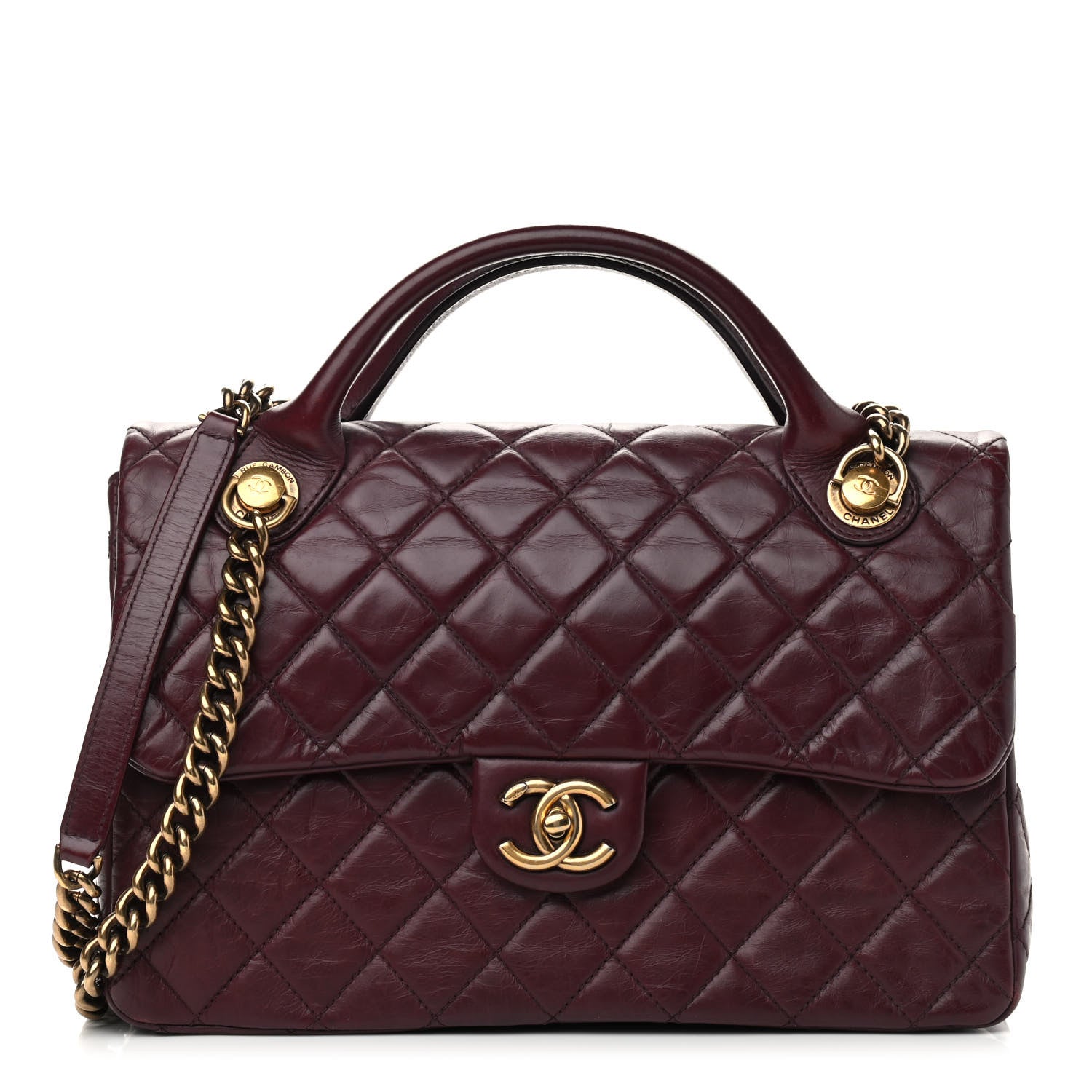 Chanel Glazed Calfskin Castle Rock Large Flap Burgundy 1 of 9