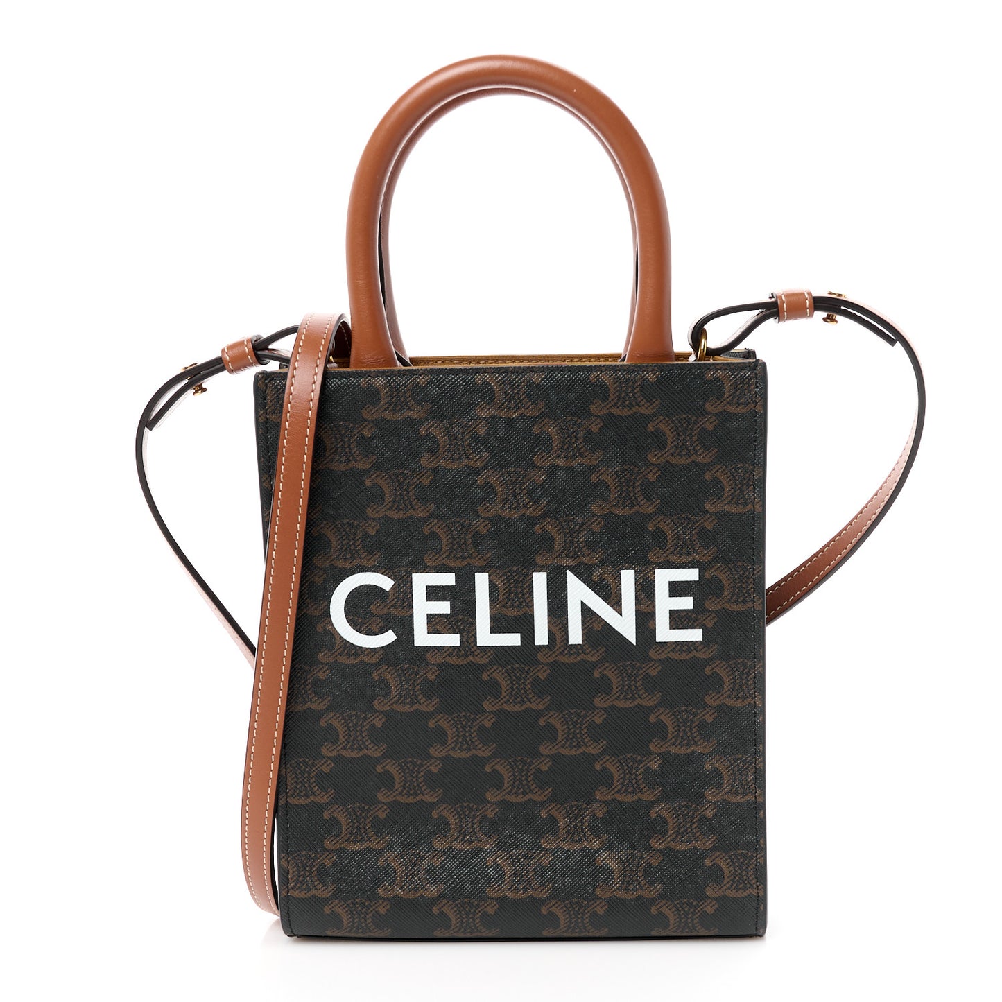 Triomphe Canvas Calfskin Mini Vertical Cabas Tan
