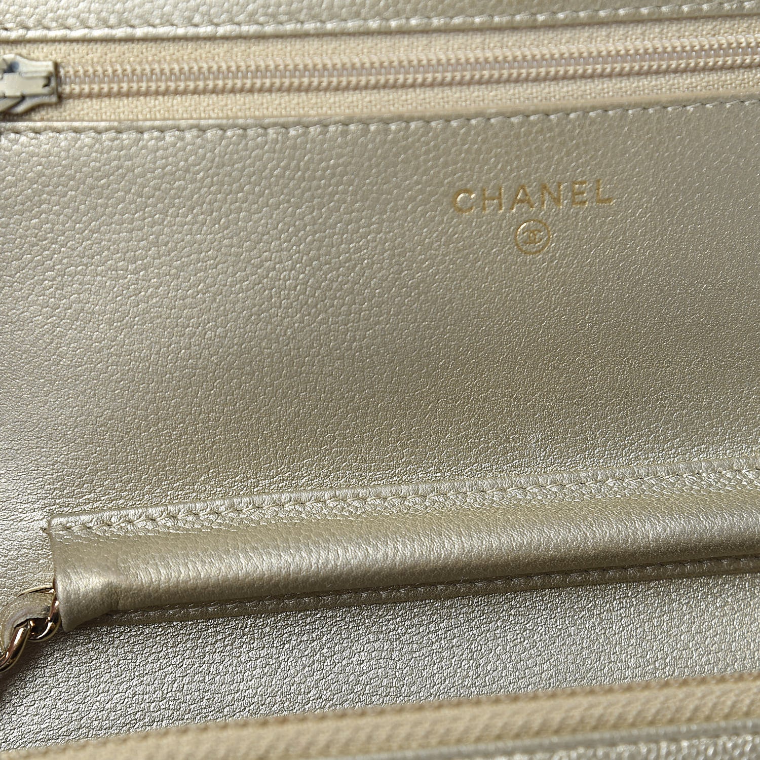 Chanel Pearly Caviar Quilted Wallet On Chain WOC Light Gold 13 of 14