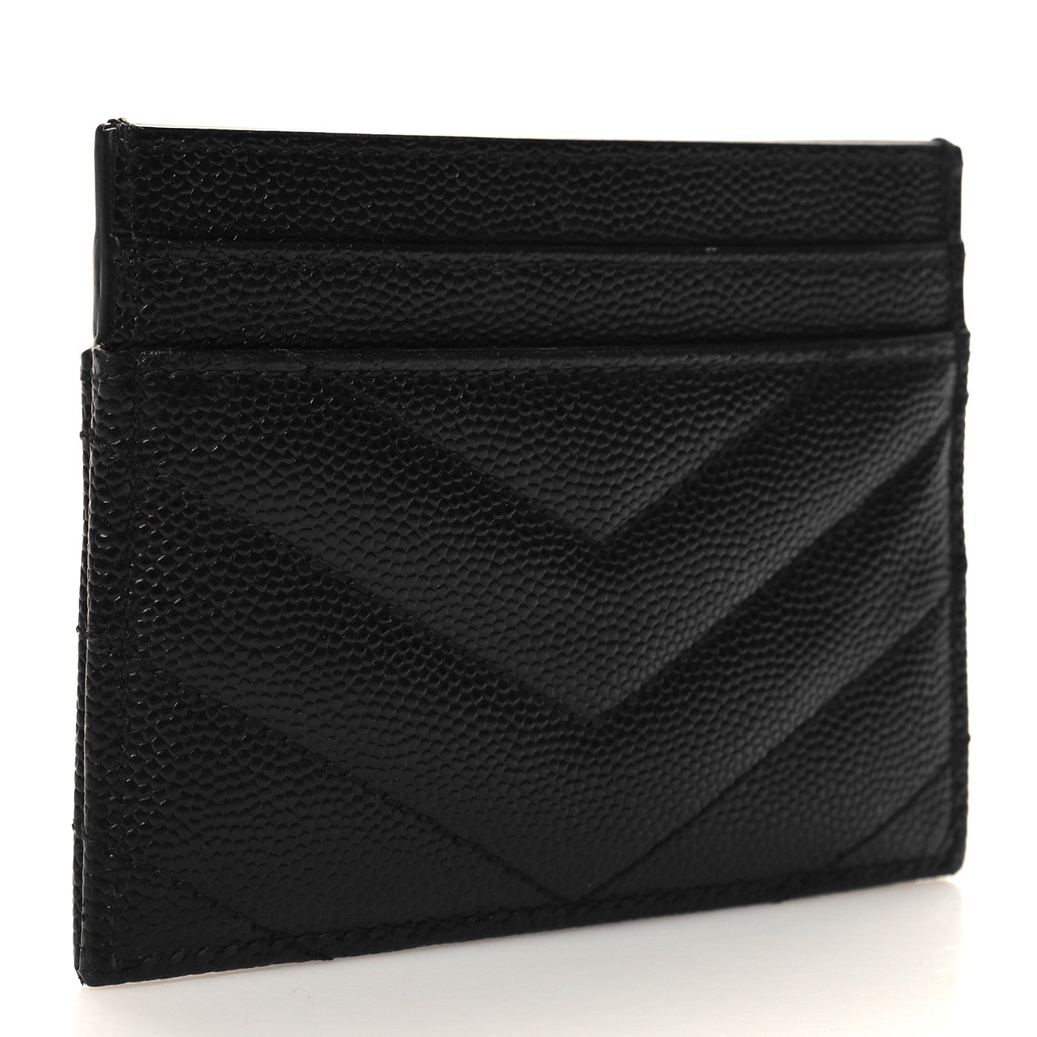 Saint Laurent Grain De Poudre Matelasse Chevron Monogram Credit Card Case Black 3 of 9