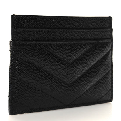Saint Laurent Grain De Poudre Matelasse Chevron Monogram Credit Card Case Black 3 of 9