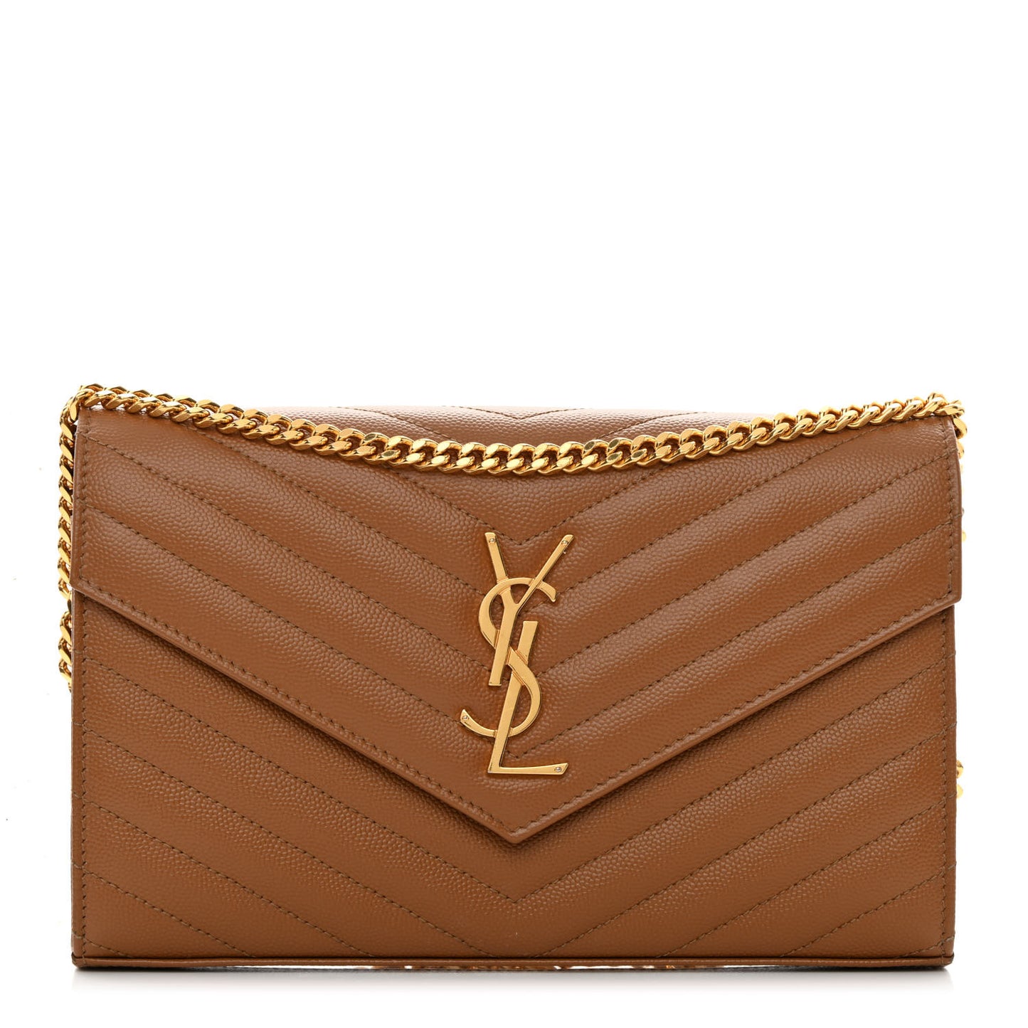 Grain De Poudre Matelasse Chevron Monogram Chain Wallet Dark Natural