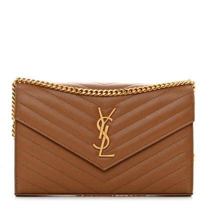 Saint Laurent Grain De Poudre Matelasse Chevron Monogram Chain Wallet Dark Natural 1 of 13