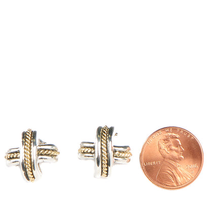 Tiffany Sterling Silver 18K Yellow Gold Signature X Earrings 2 of 4